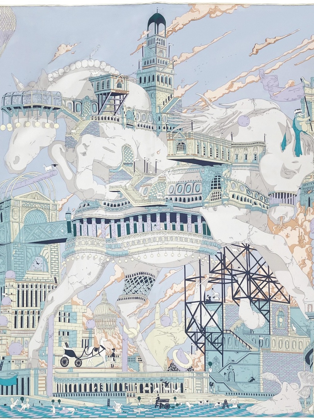 Carolina Lemke Equestrian Celeste Cathedral Silk Scarf (Style 031)